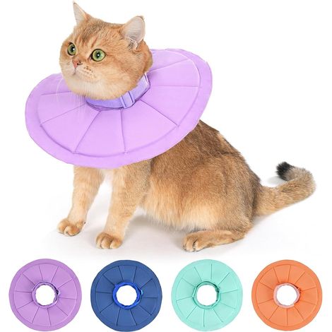 Collerette pour Chat Anti-Léchage, Collerette Chaton Confortable et Souple, Collier Lune pour Chat Anti-Grattage de la Tête, Collier Boudin de Récupération Ajustable et Pliable -Violet(M) (1/5)