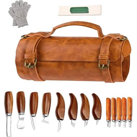Holzschnitzwerkzeug-Set, Lederetui, 17 Werkzeuge, ideal für Anfänger (1/5)