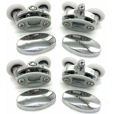 Set of 4 shower door rollers - Two wheels - Oval - Butterfly shape (23mm) (1/4)
