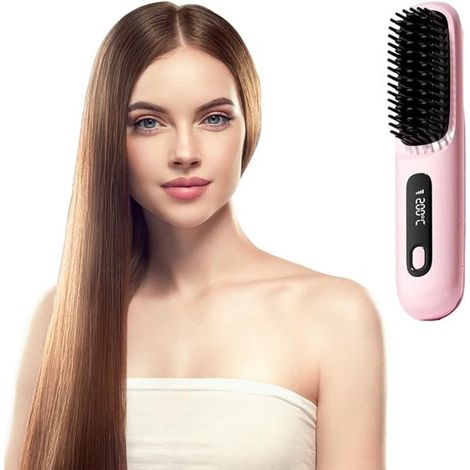 Piastra per capelli senza fili - Mini piastra portatile - Tre impostazioni di temperatura con display a LED - Ricarica USB - Riscaldamento rapido - Indispensabile per i viaggi (rosa)