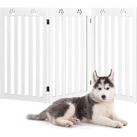 Costway – Barrière de sécurité autoportante pour chien 3 panneaux en MDF – Hauteur 89,5 cm – Charnières métalliques pivotantes 360° – Sans perçage