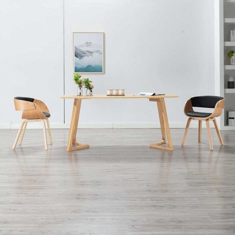 vidaXL Sillas de comedor 2 uds madera curvada y cuero sintético negro (1/5)