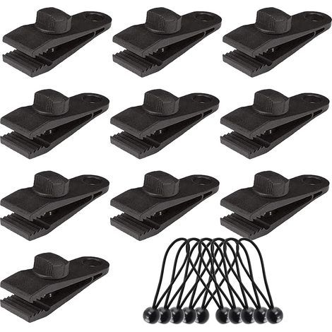 10 Sets Tarp Clips, Tarp Clips, Awning Clips, Tarp Clamps, Tent Clamps, Elastic Tensioners, Accessories for Camping and Canopy Activities (1/5)
