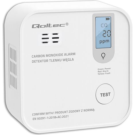 Sensor inalámbrico de monóxido de carbono Qoltec con LED de 85 dB (5901878525778) (1/5)