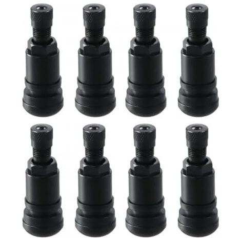 Lot de 8 Valve Pneu Voiture, Valves de Jante en Aluminium Noir, Valve Tubeless, Valve de Pneu en Métal Noir 11,3 mm (1/5)