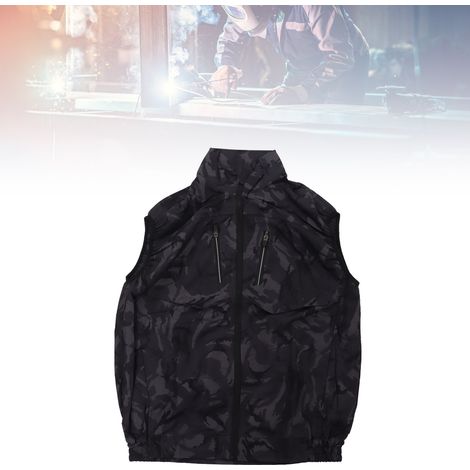 Gilet rafraîchissant d'été avec ventilateur intégré, vêtement climatisé, gilet rechargeable, vêtement de travail rafraîchissant et protecteur contre le soleil, camouflage foncé XXL (1/5)