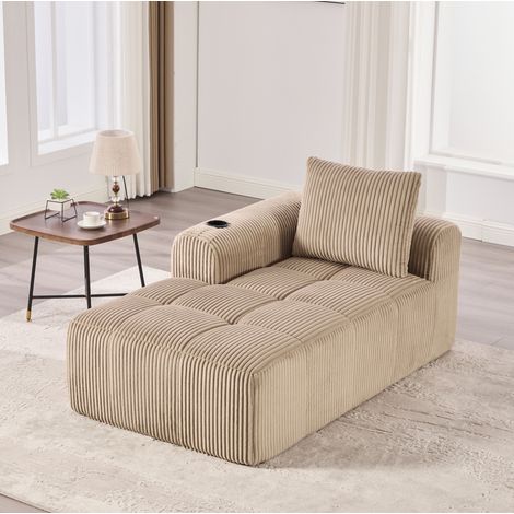 Fauteuil-lit en velours côtelé 1 place 158x93x61 cm beige, sans montage, REDOM (1/5)