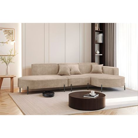 Ecksofa Designersofa VALENCIA in Stoff Noel Beige Ottomane Rechts (1/2)