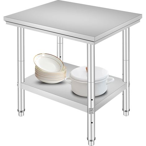 Mophorn Mesa de Preparación de Comida de Acero Inoxidable 60 x 76 x 80 cm Tabla de Cocina Profesional Capacidad de Carga 750 kg Tabla de Trabajo de Cocina de Catering Ajustable para Restaurante Escuel