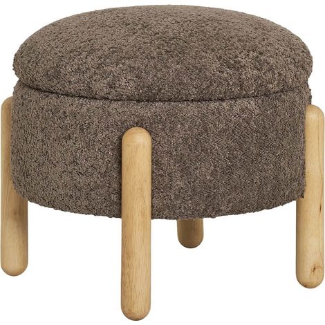 KINOKO - Pouf Coffre Rond Revêtement Bouclette Marron