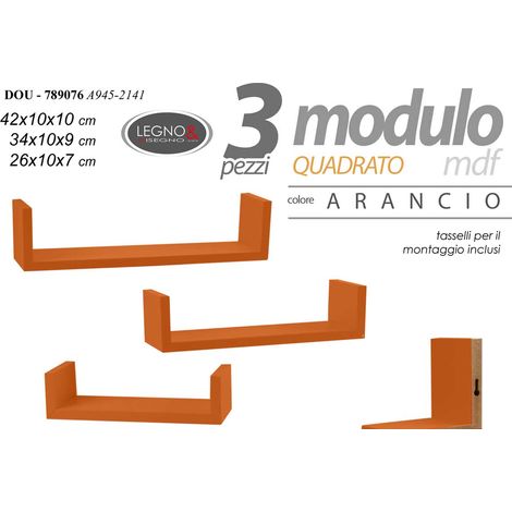 SET 3 MENSOLE LINEARI IN DIFFERENTI DIMENSIONI CON FINITURA ARANCIONE (1/5)