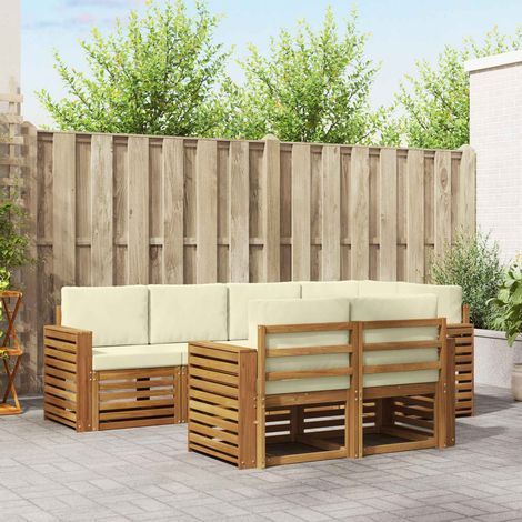 Ecksofa Set mit Kissen 7 pcs Natur und Creme Massivholz Akazie (1/5)