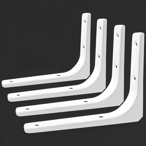 4 Pièces Équerre Étagère de Fixation Blanche, 200 x 150mm support mural en métal avec Vis et Ancrages Assortis (1/5)