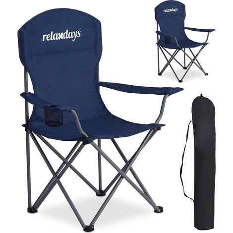 Relaxdays camping chair set of 2, foldable, carry bag, drink holder, 150 kg, polyester, metal, blue