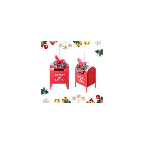 Lot de 2 décorations de Noël à suspendre, lettres au Père Noël, boîte aux lettres pour fêtes de fin d'année en famille, rouge