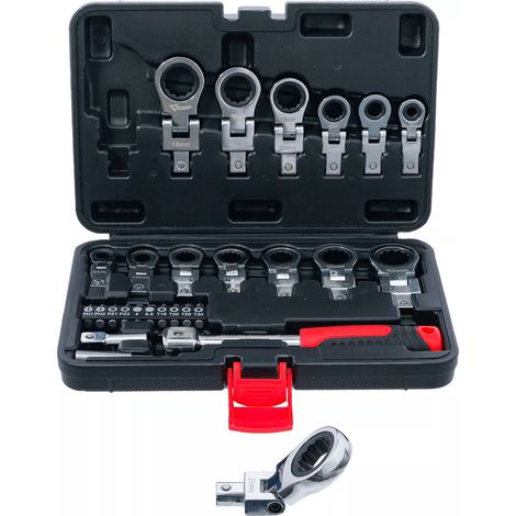 Jeu de clés annulaires à cliquet enfichables et jeu d’embouts  6 - 20 mm  27 pcs.