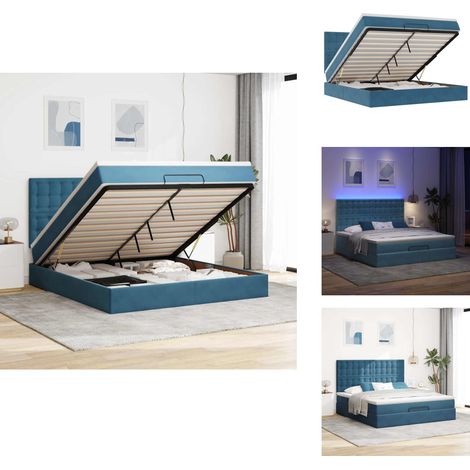 Cadre de lit ottoman avec matelas bleu foncé 180x200 cm velours - Lit Ottoman - Lits Ottomans - Cadre De Lit - Cadre De Lit Avec Rangement (1/5)