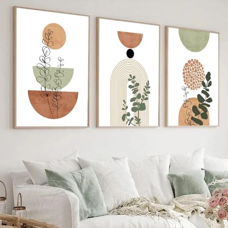 Conjunto de 3 pósteres y lienzos abstractos de estilo bohemio de mediados de siglo, estilo geométrico, arte botánico, pintura, decoración de pared, 30 x 40 cm, sin marco (1/5)