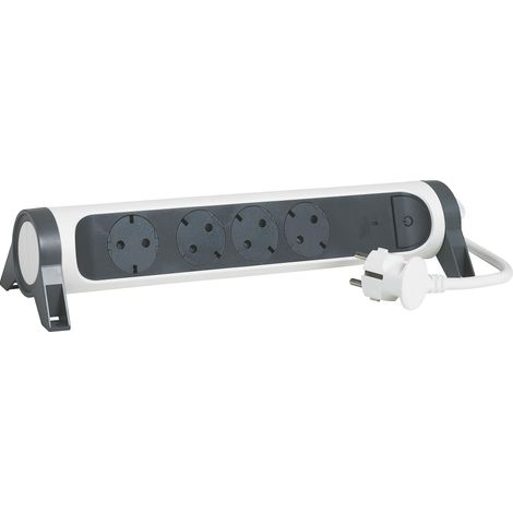 Multiprise rotative, 4 Prises, Protection Contre Les surcharges, Interrupteur Marche/arrêt LED, câble de 1,5 m, Blanc Ultra Blanc/Gris foncé, 694525 (1/5)