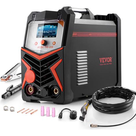 VEVOR Saldatrice TIG in Alluminio da 225 A (Ampio Display LED) - TIG AC/TIG DC/TIG Pulsato AC/TIG Pulsato DC/TIG a Punti/MMA (Stick), Saldatrice a Doppia Tensione 110/220 V con Inverter IGBT