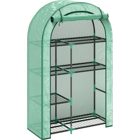 Serre en acier avec toit arrondi et étagères, housse plastique résistante UV, 100 x 45 x 160 cm pour balcon et jardin (1/5)