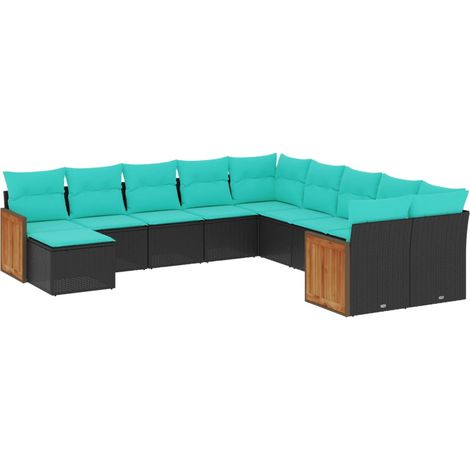11-teiliges Gartensofa-Set mit Kissen, schwarzes Polyrattan vidaXL (1/5)