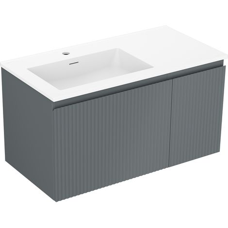 Mexen Rivel meuble de salle de bain 90 cm avec lavabo Otis gauche, 1S, 1D, rainuré, graphite mat/blanc mat - 91A23-09047-3-BBFF (1/5)