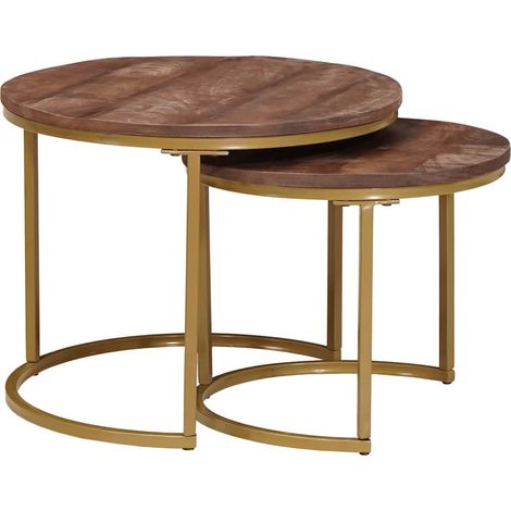 vidaXL  Nesting Coffee Tables  2 pcs Solid Mango Wood and Steel