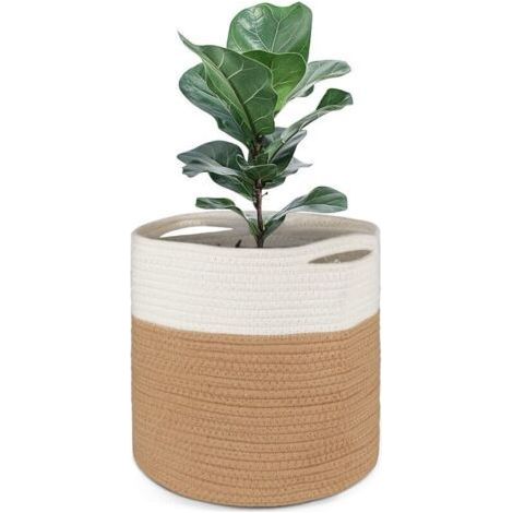 20cm Pot de Fleurs de avec Doublure, Panier de Rangement tissé en Coton Cache Pot Plante Interieur pour Plantes d'intérieur, Pot de Fleurs et décoration de la Maison (1/5)