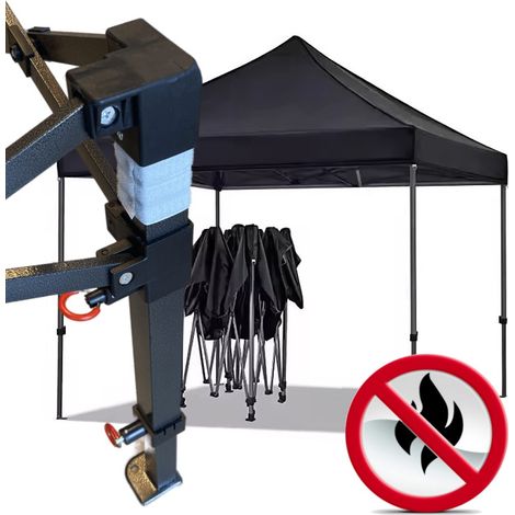 Gazebo 3x3m nero certificato IGNIFUGO SENZA laterali pieghevole portatile estendibile richiudibile estensibile acciaio per fiere eventi stand chiosco tenda tendone mercato mercatino (1/5)