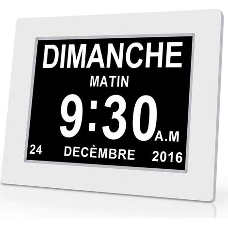 8-inch LCD digital clock with calendar, date, day of the week and time display – suitable for Alzheimer's patients – ideal for parents, grandparents and children – white (1/5)