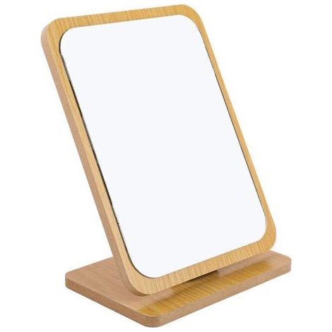 Miroir de maquillage de table pliable en bois -22x16cm, Petit miroir carré sur pied - Miroir de maquillage portable - Miroir carré moyen sur pied (1/5)