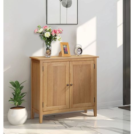 Hallowood Furniture Aston Large Shoe Storage Cupboard, 2-Door Wooden Shoe Storage Cabinet for Hallway, Multipurpose Light Oak Cupboard, Ready Assembled Entryway or Living Room Cabinets (1/5)