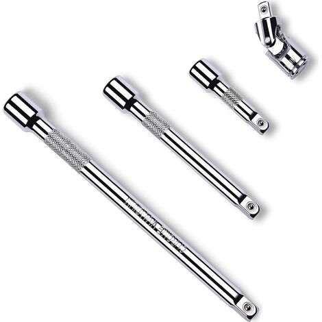 Rallonge Cliquet, 4 Pièces Rallonge 1/4, Cle a Bougie 150mm 100mm 50mm et 45 mm de Joint Réglage Multi-angle, Rallonge Clef à Cliquet pour Clé à Douille, Forets, Tournevis (1/5)