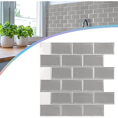 Fliesenaufkleber 30x30cm PVC Fliesen-Folie 10 Stück-1 Satz Deko Folie selbstklebende Klebefliesen abgeschnitten Kacheldekor(Typ F - Grau) NAIZY (1/5)