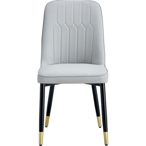 Chaise de salle à manger moderne grise claire avec dossier en simili cuir PU et pieds en métal noirs, lot de 2 (1/5)