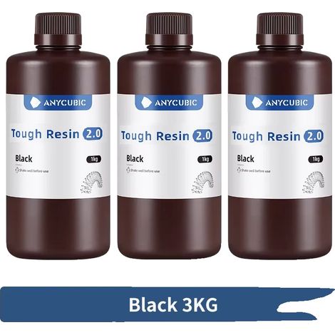 Resina per stampanti 3D a base vegetale, lavabile con acqua, Durable 2.0 nera, 3 kg (1/2)