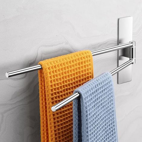 Self Adhesive Towel Rack No Drilling 180° Swivel 2 Arm 304 Stainless Steel Brushed Bathroom Kitchen Towel Rack (1/5)