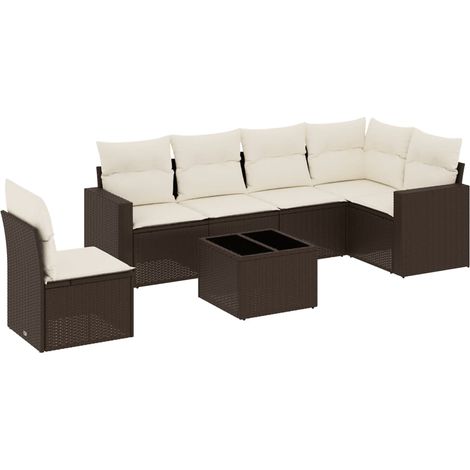 Maison Exclusive - Set Divani da Giardino 7 pz con Cuscini Marrone in Polyrattan (1/3)