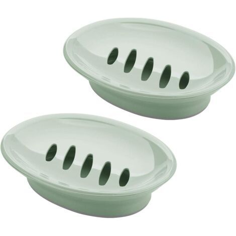 2 Piece Plastic Soap Dish Soap Holder Shower, Bathroom, Kitchen-Green (1/5)