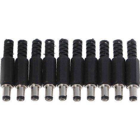 Lot de 10 connecteurs mâles 5,5 x 2,1 mm pour alimentation CC (prise jack en ligne), en plastique. (1/4)