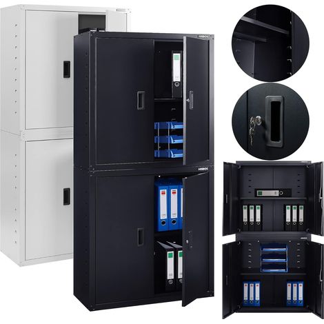 Arebos – Armoire de rangement verrouillable en acier noir – 2 portes battantes – Étagères réglables – Capacité 40 kg par étagère – Dimensions 180 x 90 x 40 cm (1/5)