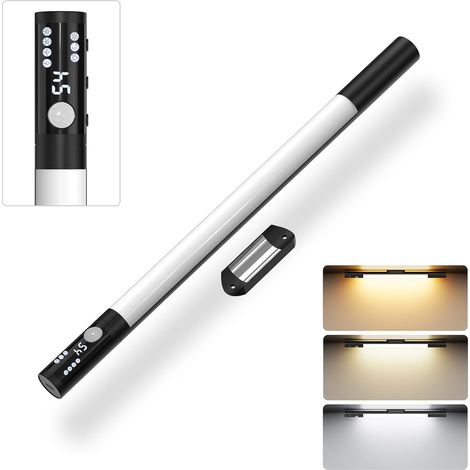 Lámpara con sensor de movimiento, iluminación LED de 2000 mAh para debajo de los armarios con pantalla digital, adecuada para armarios, roperos, etc. (negra). (1/5)