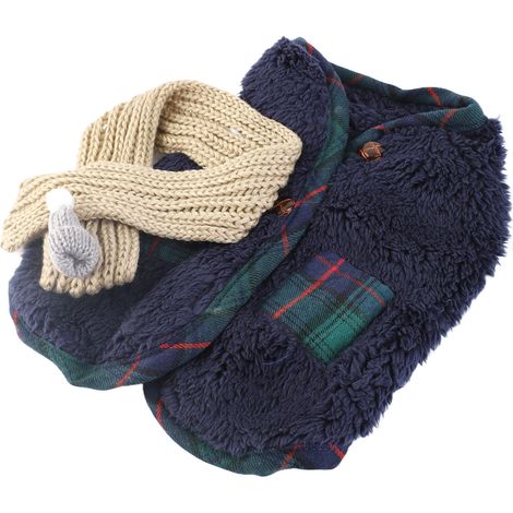 Vêtements d'hiver pour chiens petits petits chiens vêtements pour animaux de compagnie pour Bichon Frise caniche poméranien bleu (avec écharpe) S (1/5)