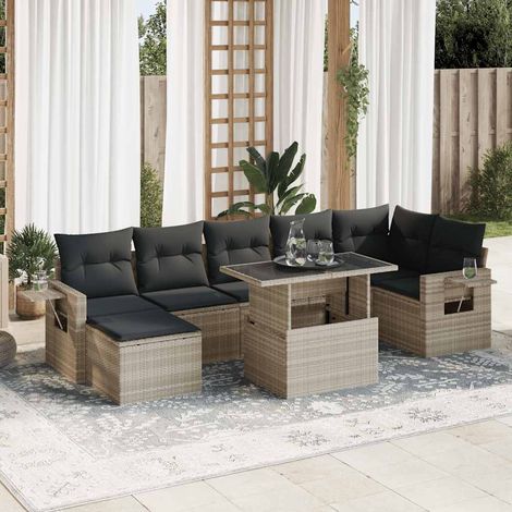 vidaXL Salon de jardin 8 pcs avec coussins gris clair résine tressée (1/5)
