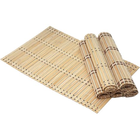 6-teiliges Tischset HHG-925, Platzdeckchen Tischmatte Platzset, Bambus abwaschbar 45x30cm hellbraun