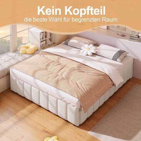 Lit capitonné 140x200, coffre de rangement hydraulique, sans tête ni matelas, teinte beige, sommier intégré, style moderne (1/5)