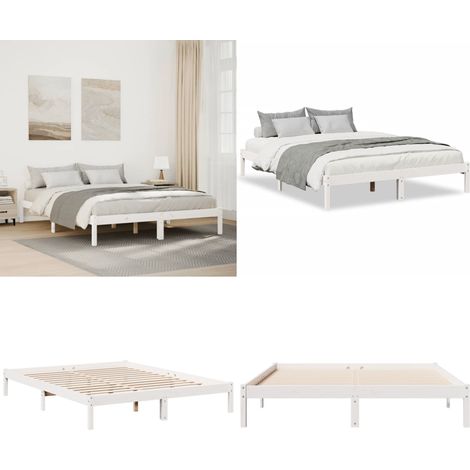 Letto Extra Lungo senza Materasso Bianco 180x200 cm in Pino - Letto extra lungo - Letto senza materasso