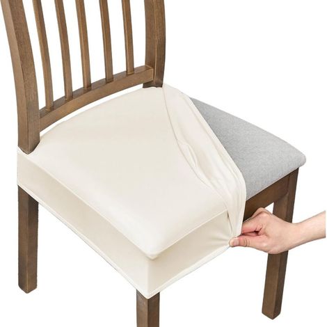 Housses de siège imperméables pour chaises de restaurant (ensemble de 2 pièces), ensemble de siège de chaise en cuir PU, housses de chaise amovibles et lavables, housse de dossier (PU - beige clair). (1/5)