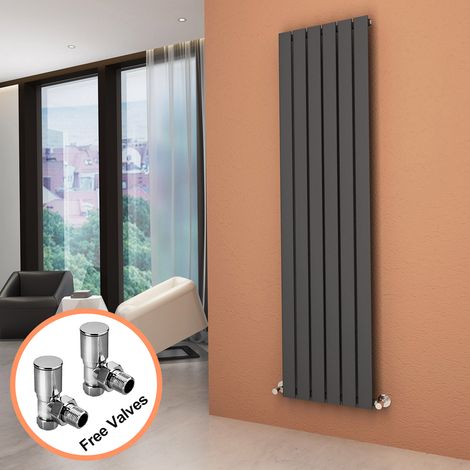 ELEGANT Vertical Column Radiator 1800 x 452 mm Anthracite Single Flat Panel Designer Bathroom Radiator + Angled Radiator Valves (1/5)